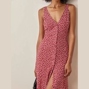 🌟NEW Reformation Luke red floral button front midi dress size 0